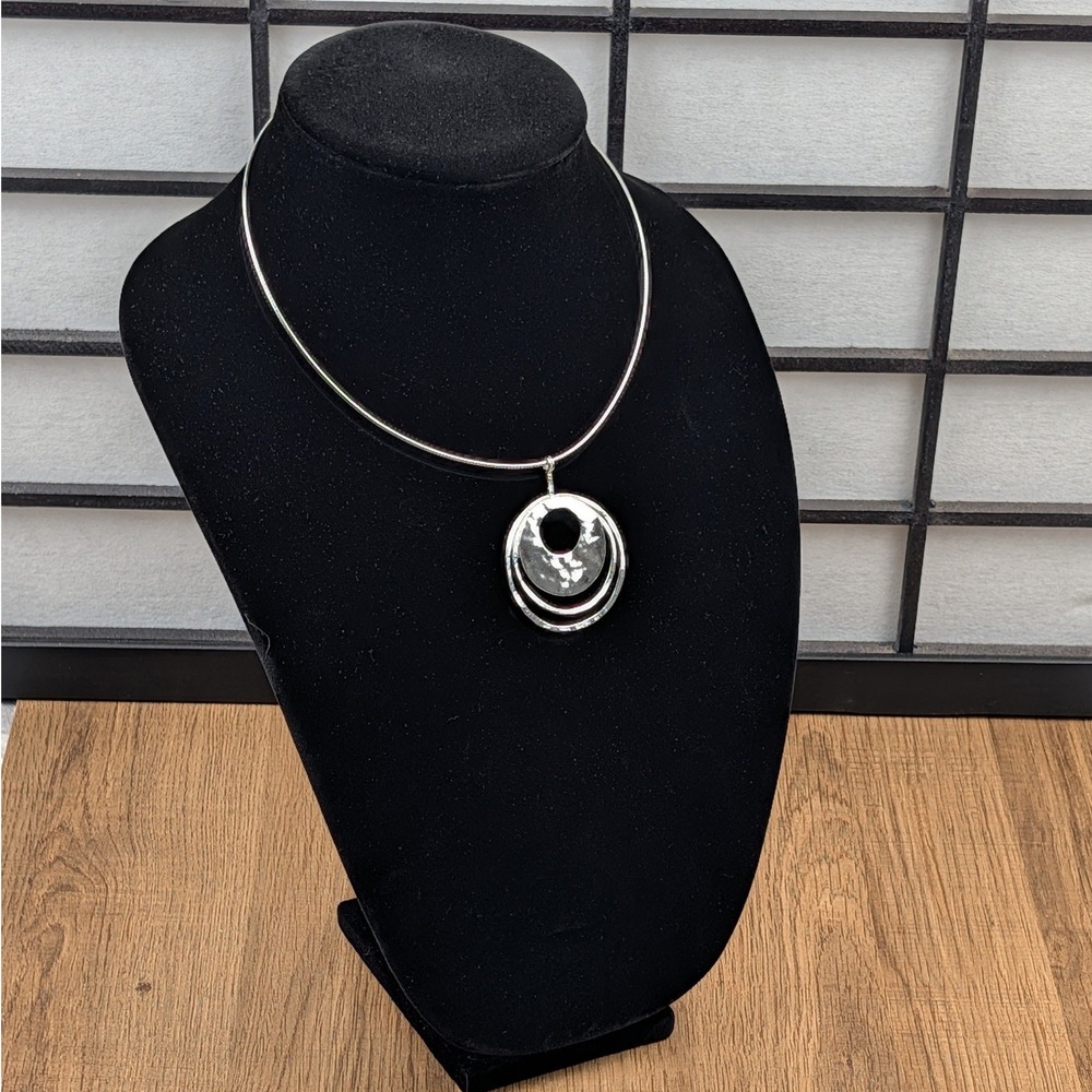 Sterling Silver 925 Triple Ring Hammered Pendant Necklace 16in Box Chain 16g
